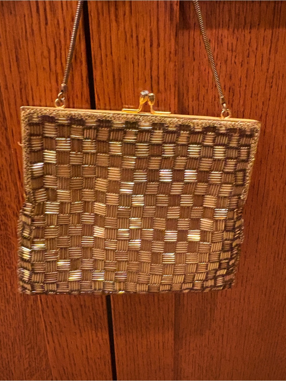 Gorgeous Walborg Purse Gold Bead Checkered Woven Evening Bag